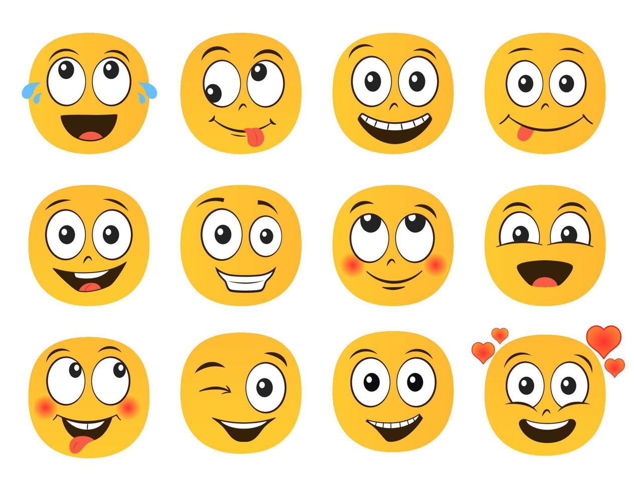 roligt leende uttryckssymboler ansikten. uppsättning av emoji. platt stil vektor illustration