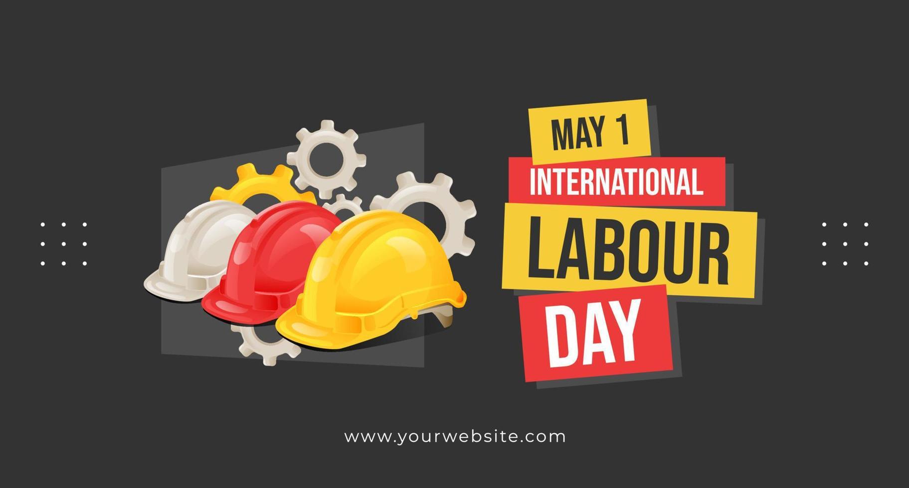 internationell arbetskraft dag Maj 1 baner med säkerhet hjälm och redskap illustration begrepp vektor