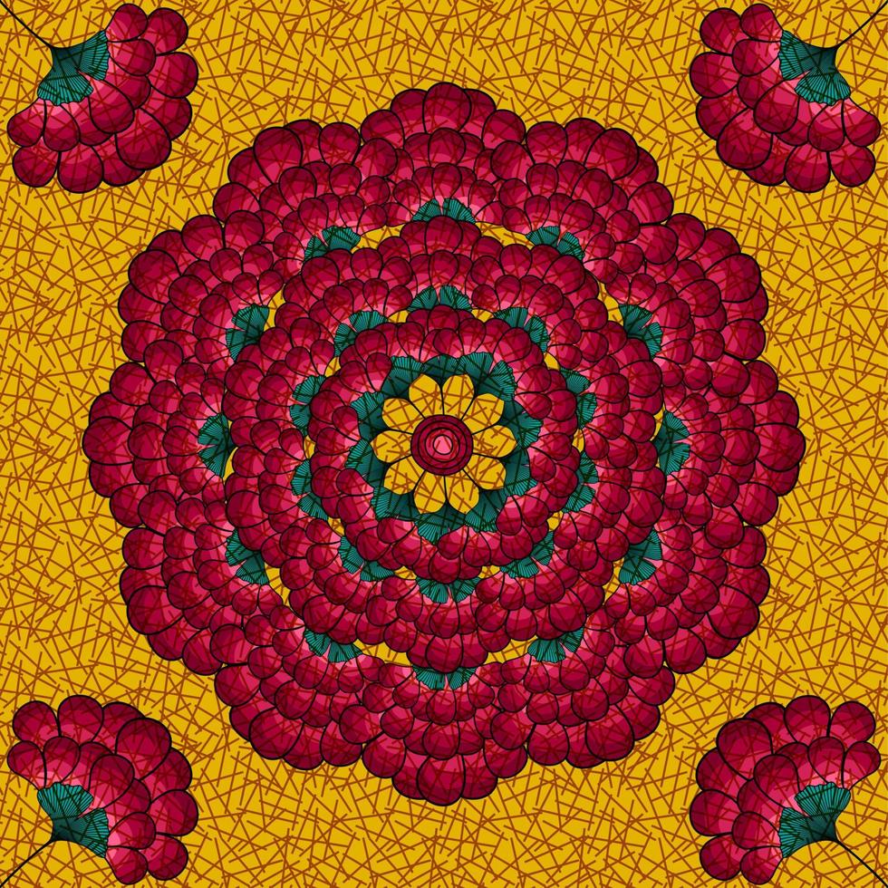 färgrik blommor mandala, afrikansk vax skriva ut tyg, afro etnisk handgjort prydnad för din design, stam- geometrisk element. vektor textur, afrika blommig textil- ankara mode design