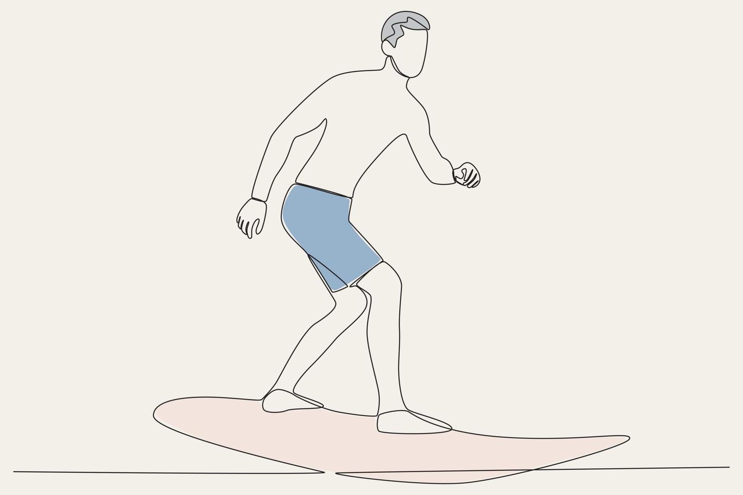 Farbe Illustration von ein aufgeregt Mann Surfen vektor