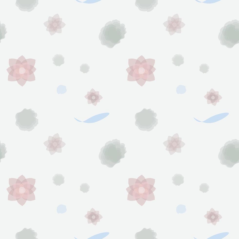 sömlösa mönster med söt tecknad, rosa blomma, blad och blommiga former på en vit bakgrund. vektor