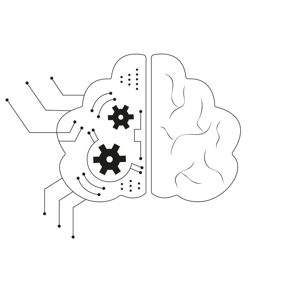 künstlich Intelligenz Gehirn links und richtig Hemisphäre Transhumanismus Cyborg Symbol vektor