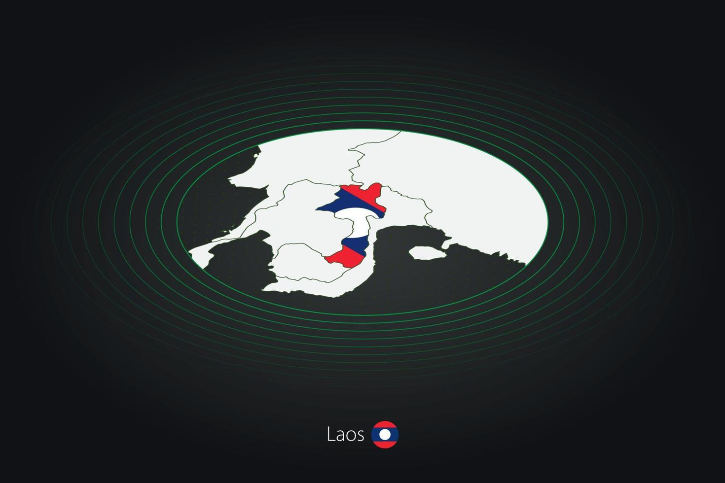 Laos Karte im dunkel Farbe, Oval Karte mit benachbart Länder. vektor