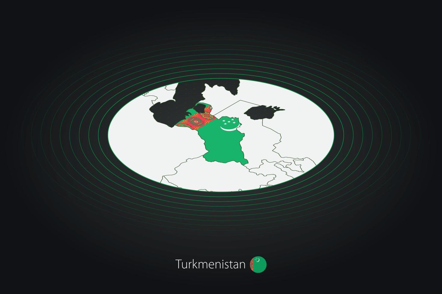 Turkmenistan Karte im dunkel Farbe, Oval Karte mit benachbart Länder. vektor