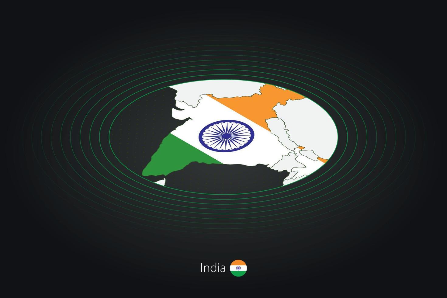 Indien Karte im dunkel Farbe, Oval Karte mit benachbart Länder. vektor