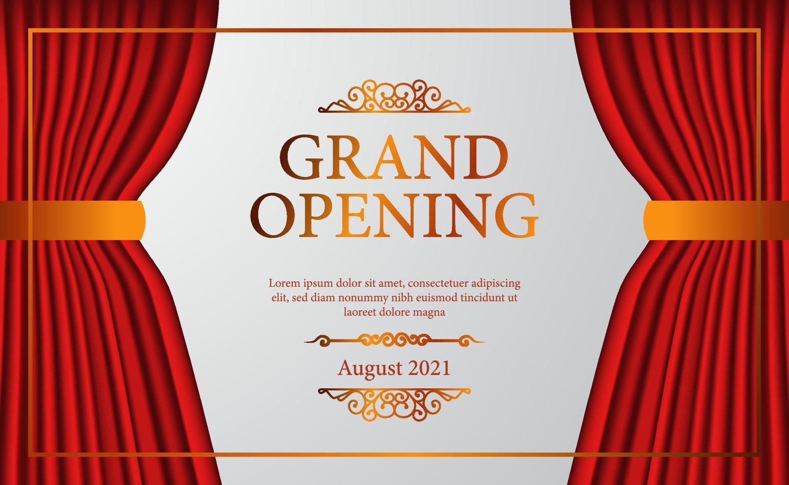 öppen röd gardin scen teater vintage lyx elegant grand öppning med gyllene konfetti affisch banner mall vektor