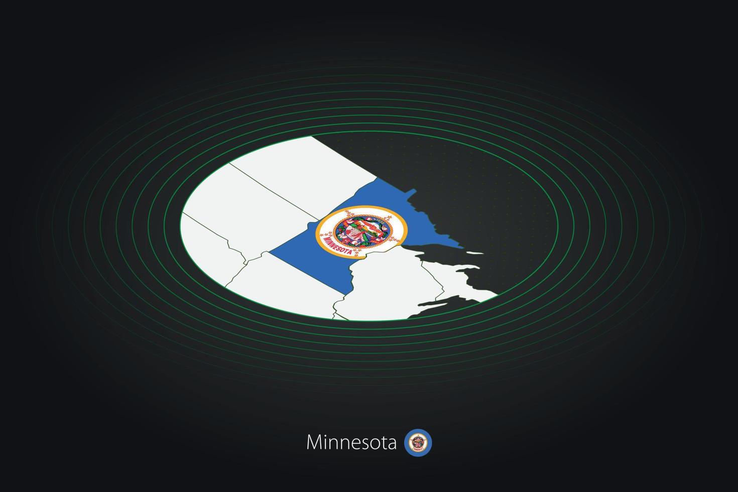 Minnesota Karte im dunkel Farbe, Oval Karte mit benachbart uns Zustände. vektor