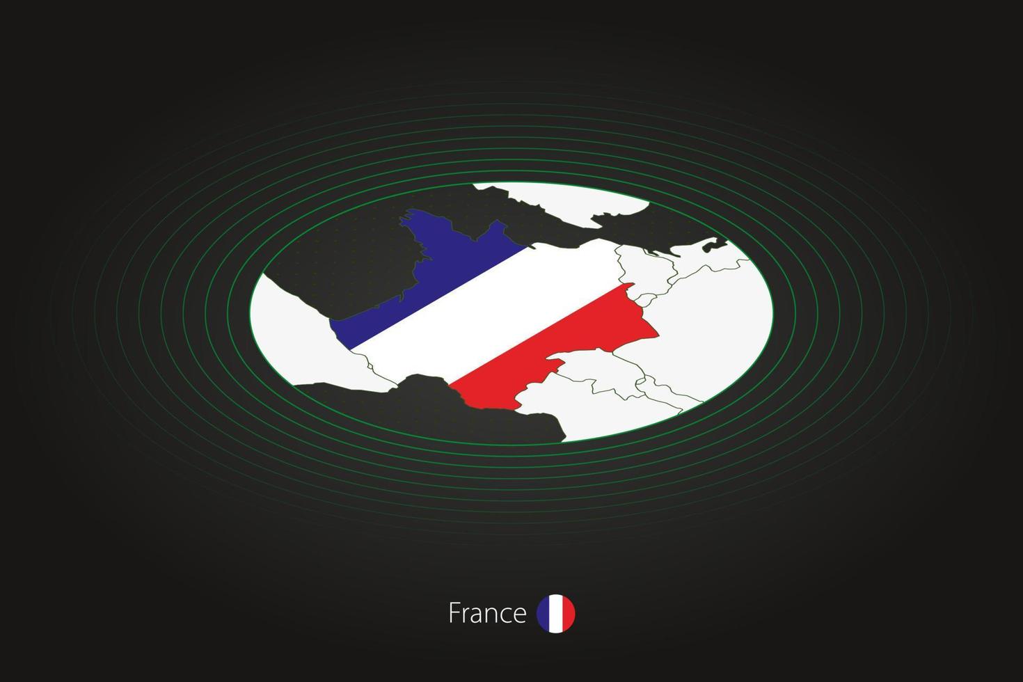 Frankrike Karta i mörk Färg, oval Karta med angränsande länder. vektor