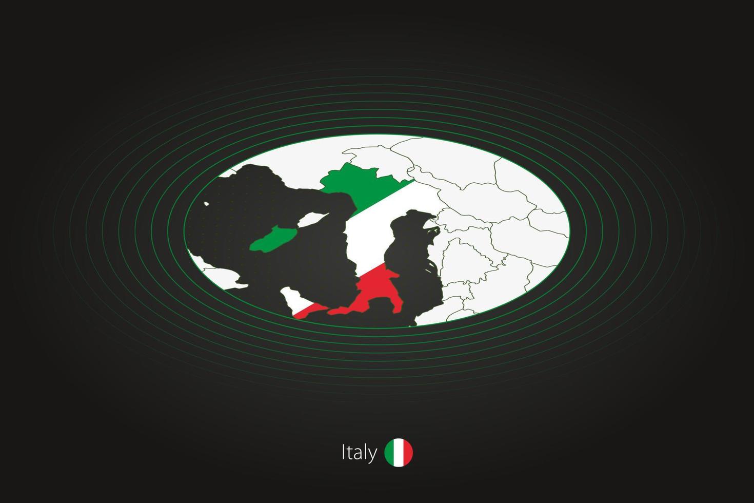 Italien Karta i mörk Färg, oval Karta med angränsande länder. vektor