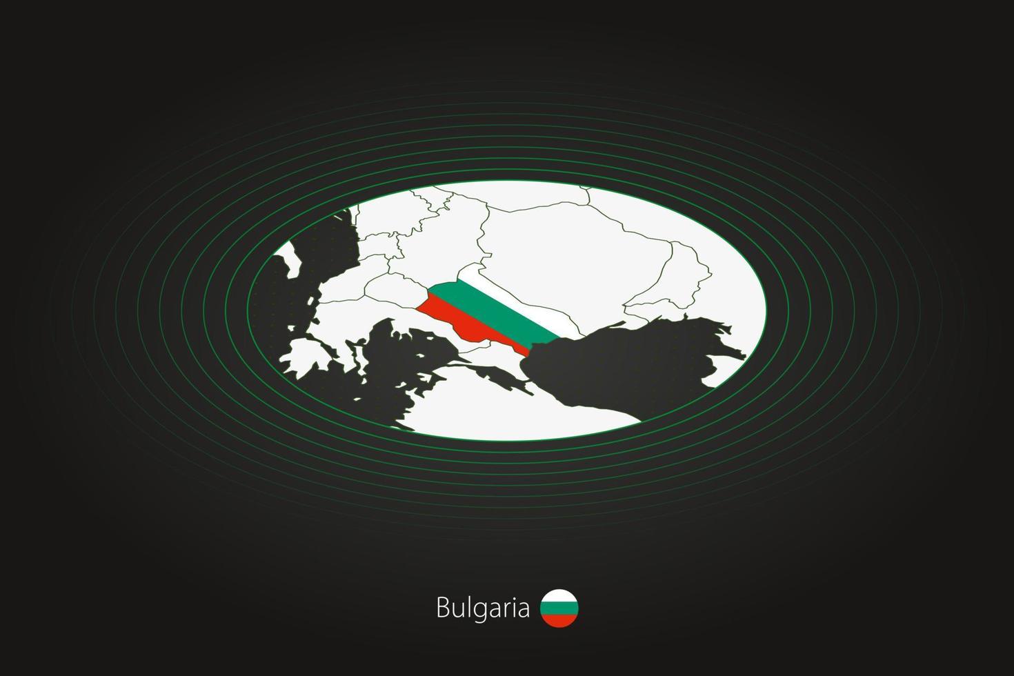 bulgarien Karta i mörk Färg, oval Karta med angränsande länder. vektor
