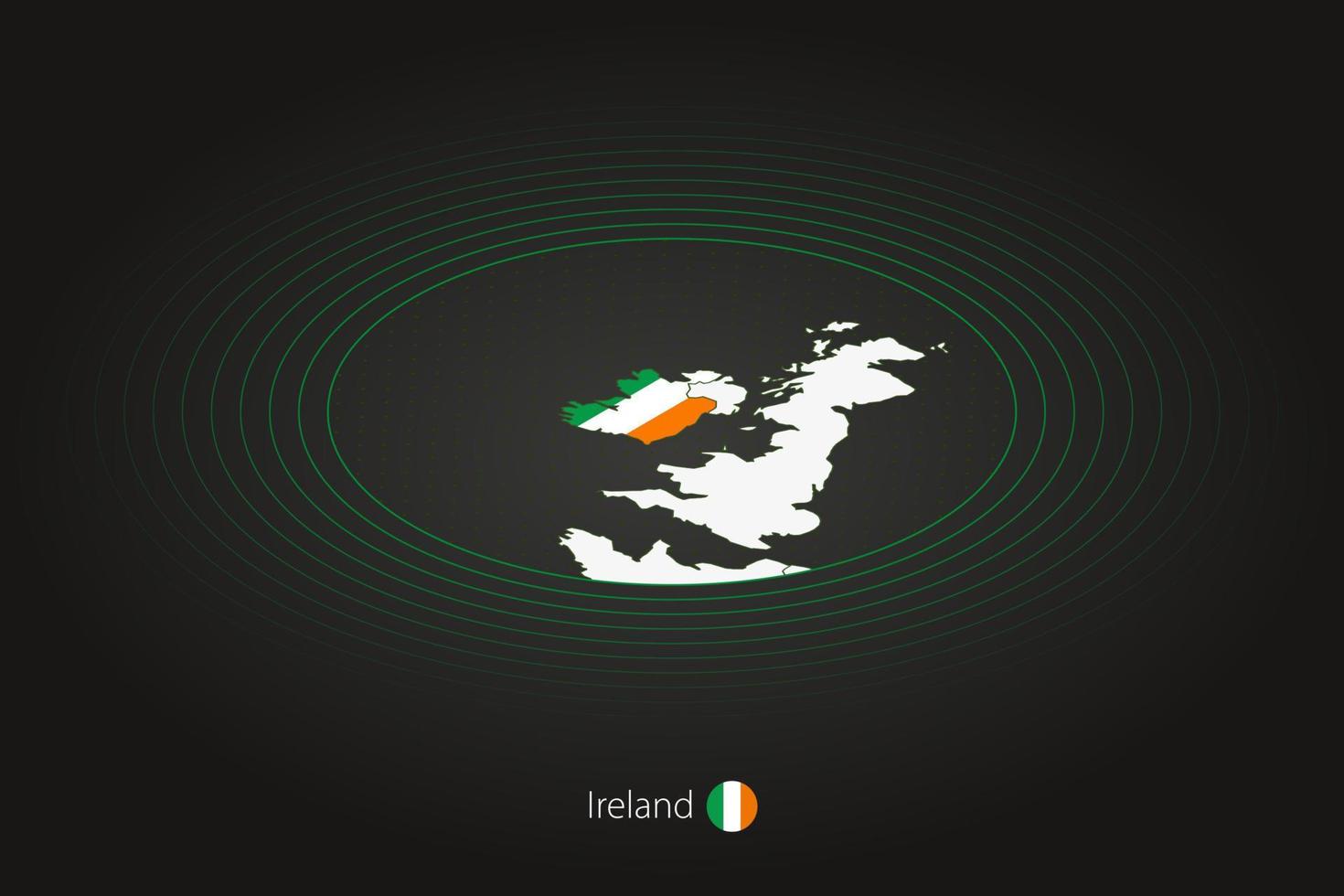 irland Karta i mörk Färg, oval Karta med angränsande länder. vektor