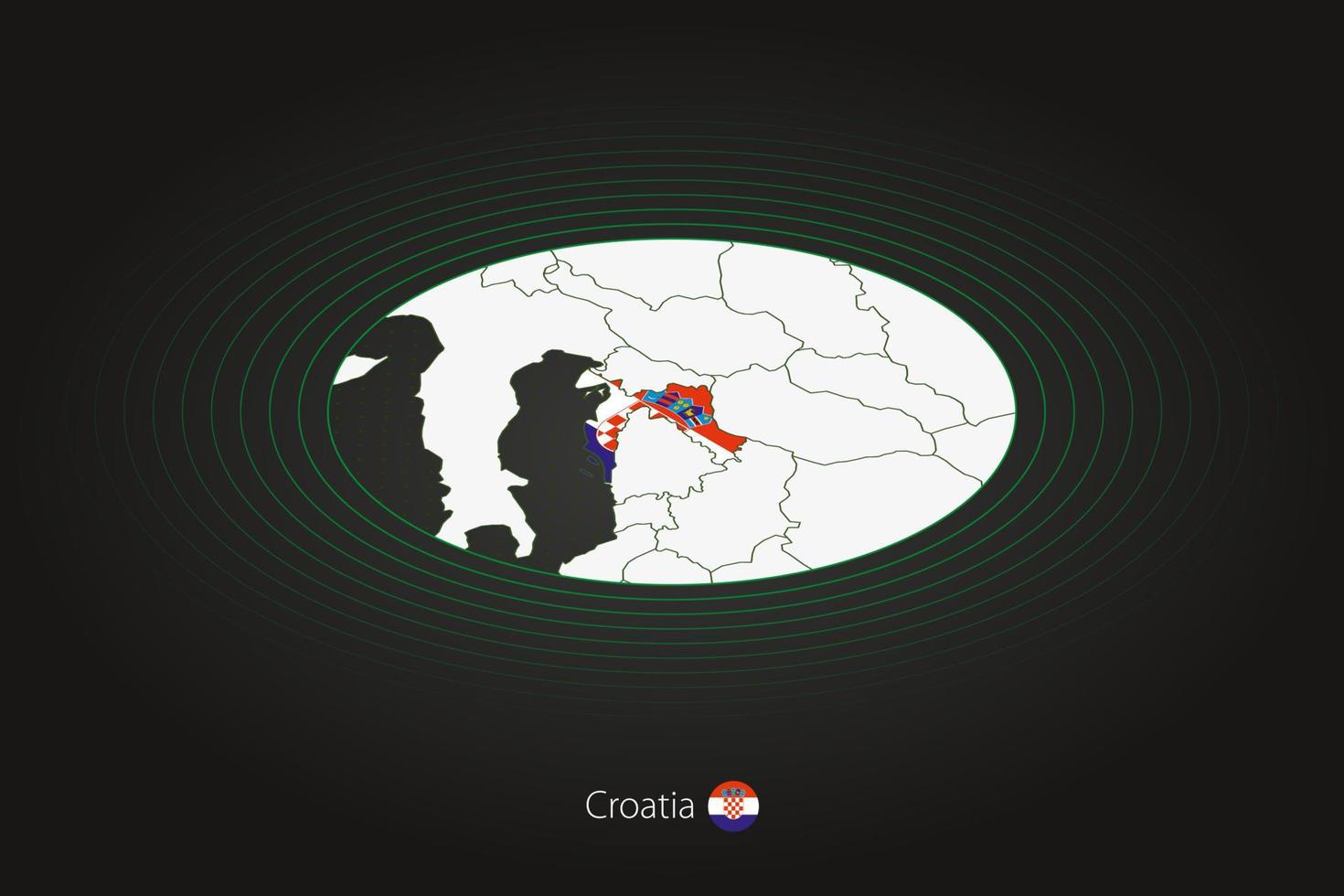 kroatien Karta i mörk Färg, oval Karta med angränsande länder. vektor