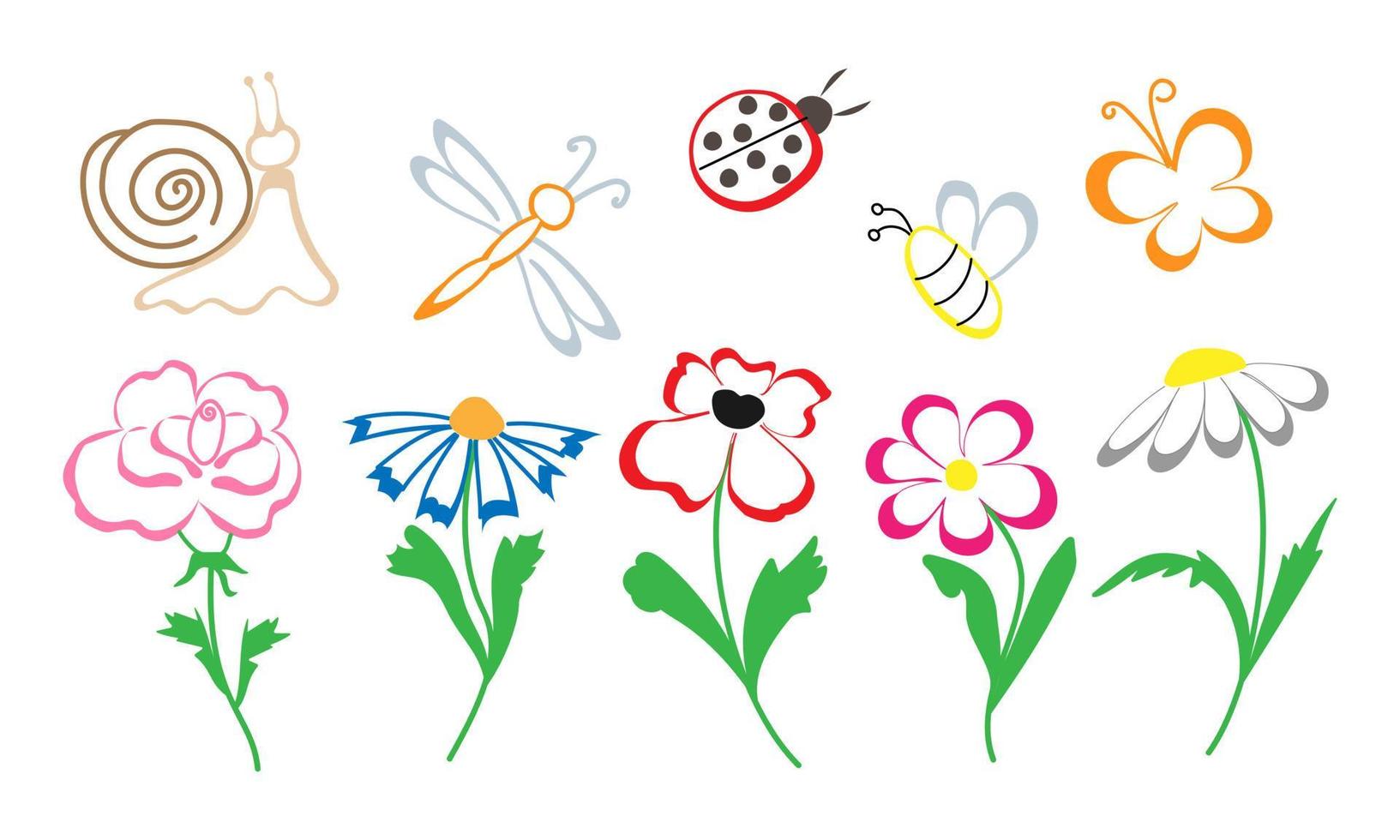 vektor illustration klotter illustration av sommar blommor och insekter