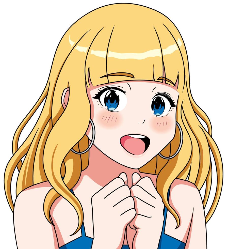 angenämt överraskad anime flicka på vit vektor