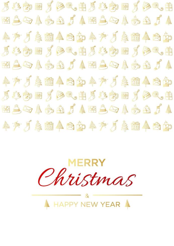 glad jul och Lycklig ny år vektor affisch eller hälsning kort design med hand dragen klotter element. xmas baner med guld och röd lutning.