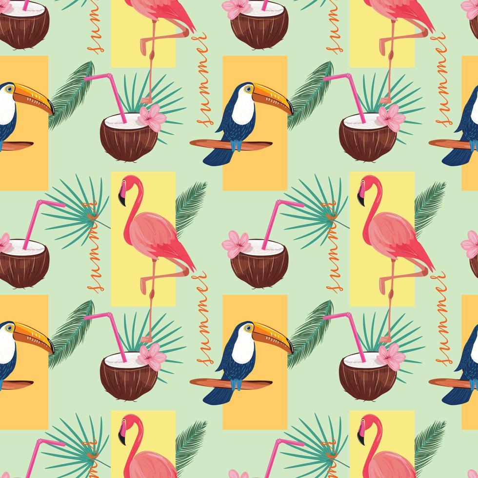 abstrakt tropisch Hintergrund mit tropisch Vögel. nahtlos Muster mit Tukan und Flamingo. vektor