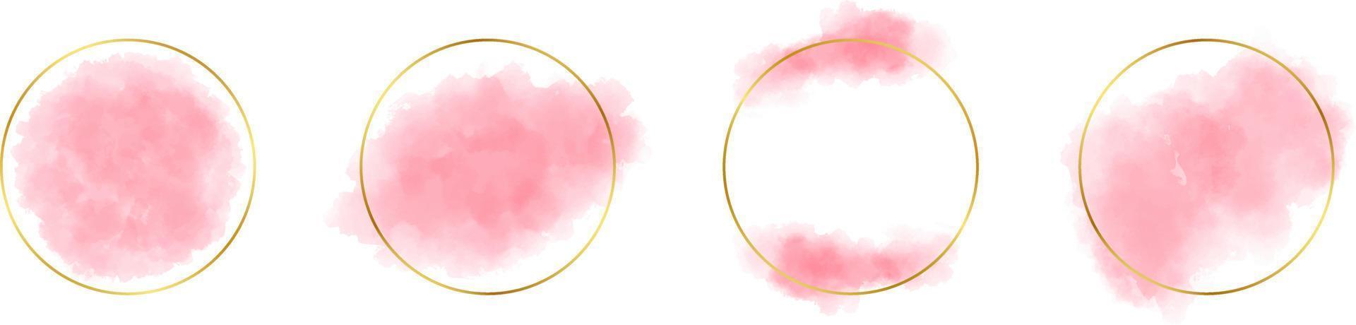 guld ram med abstrakt stänk av rosa vattenfärg borsta stroke för logotyper, banderoller, kort, täcker, flygblad, och affischer, vattenfärg stroke med guld ram vektor