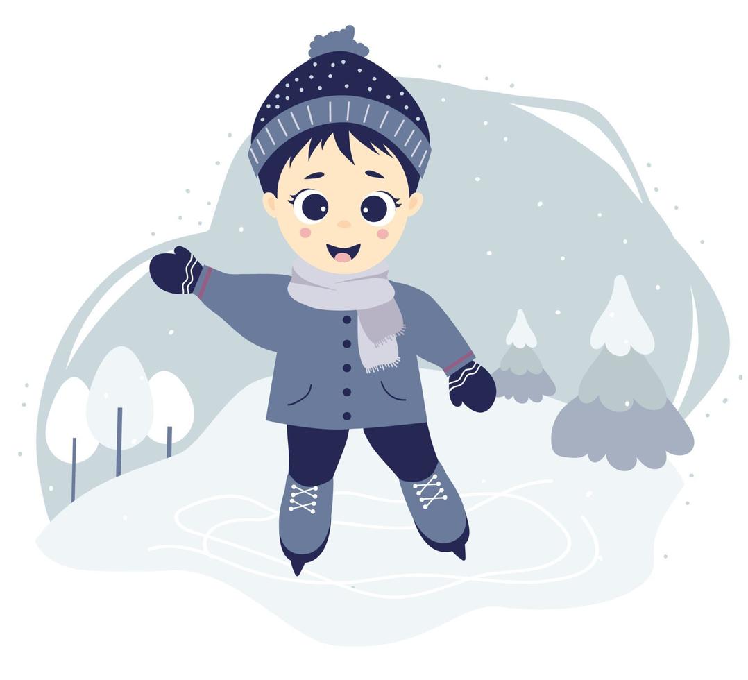 en söt pojke utomhus under vintern vektor