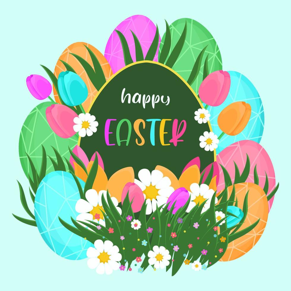 Ostern Illustration mit Blumen, Ostern Eier, Blumen, Natur und Frühling, saisonal Karte, Urlaub Illustration vektor