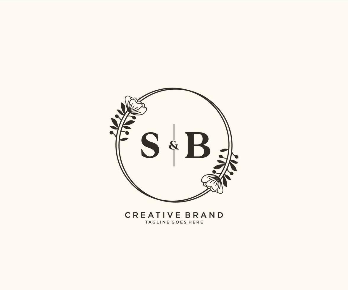 första sb brev hand dragen feminin och blommig botanisk logotyp lämplig för spa salong hud hår skönhet boutique och kosmetisk företag. vektor