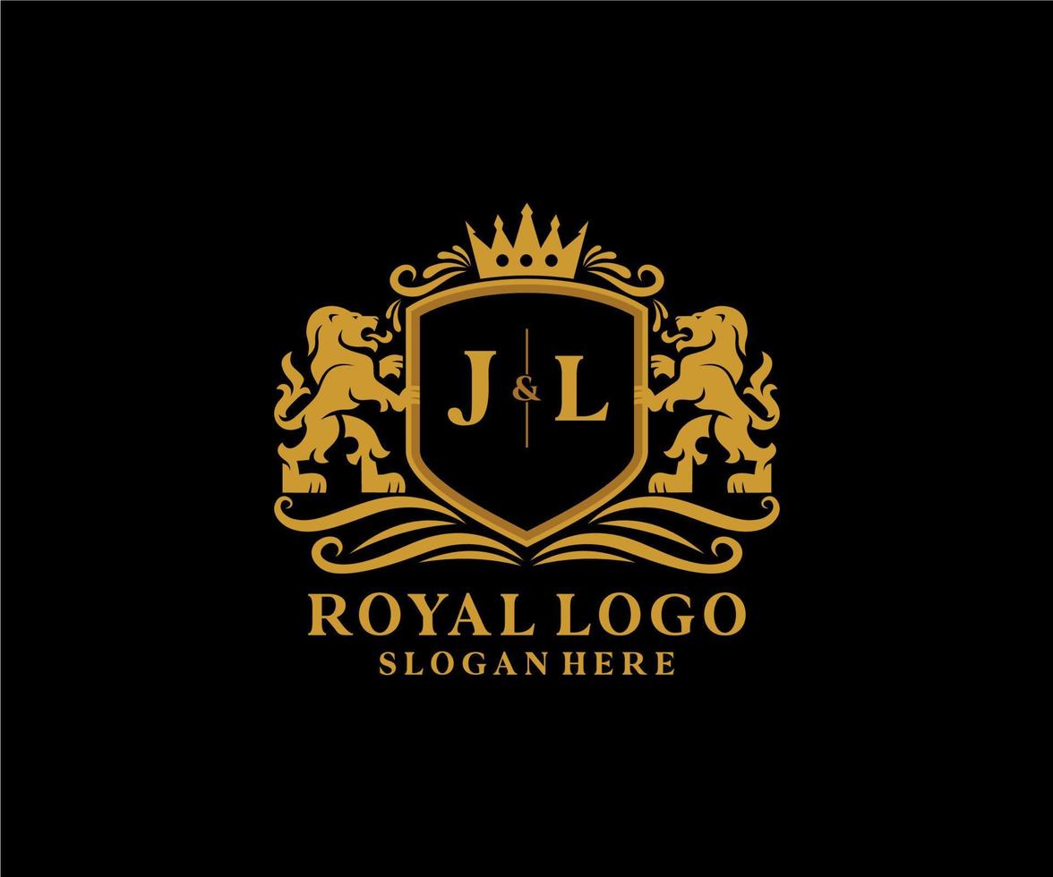 Anfangs-JL-Buchstabe Lion Royal Luxury Logo-Vorlage in Vektorgrafiken für Restaurant, Lizenzgebühren, Boutique, Café, Hotel, Heraldik, Schmuck, Mode und andere Vektorillustrationen. vektor