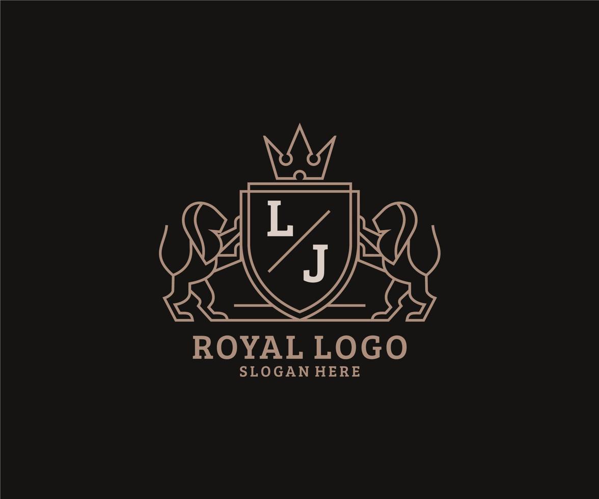 Initial LJ Letter Lion Royal Luxury Logo Vorlage in Vektorgrafiken für Restaurant, Lizenzgebühren, Boutique, Café, Hotel, Heraldik, Schmuck, Mode und andere Vektorillustrationen. vektor