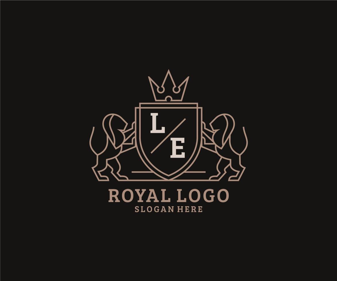 första le brev lejon kunglig lyx logotyp mall i vektor konst för restaurang, kungligheter, boutique, Kafé, hotell, heraldisk, Smycken, mode och Övrig vektor illustration.