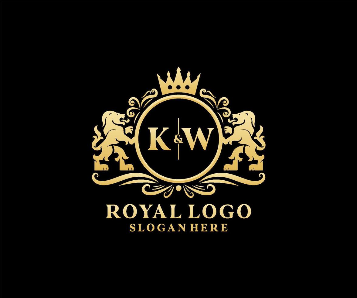 Initial kw Letter Lion Royal Luxury Logo Vorlage in Vektorgrafiken für Restaurant, Lizenzgebühren, Boutique, Café, Hotel, heraldisch, Schmuck, Mode und andere Vektorillustrationen. vektor