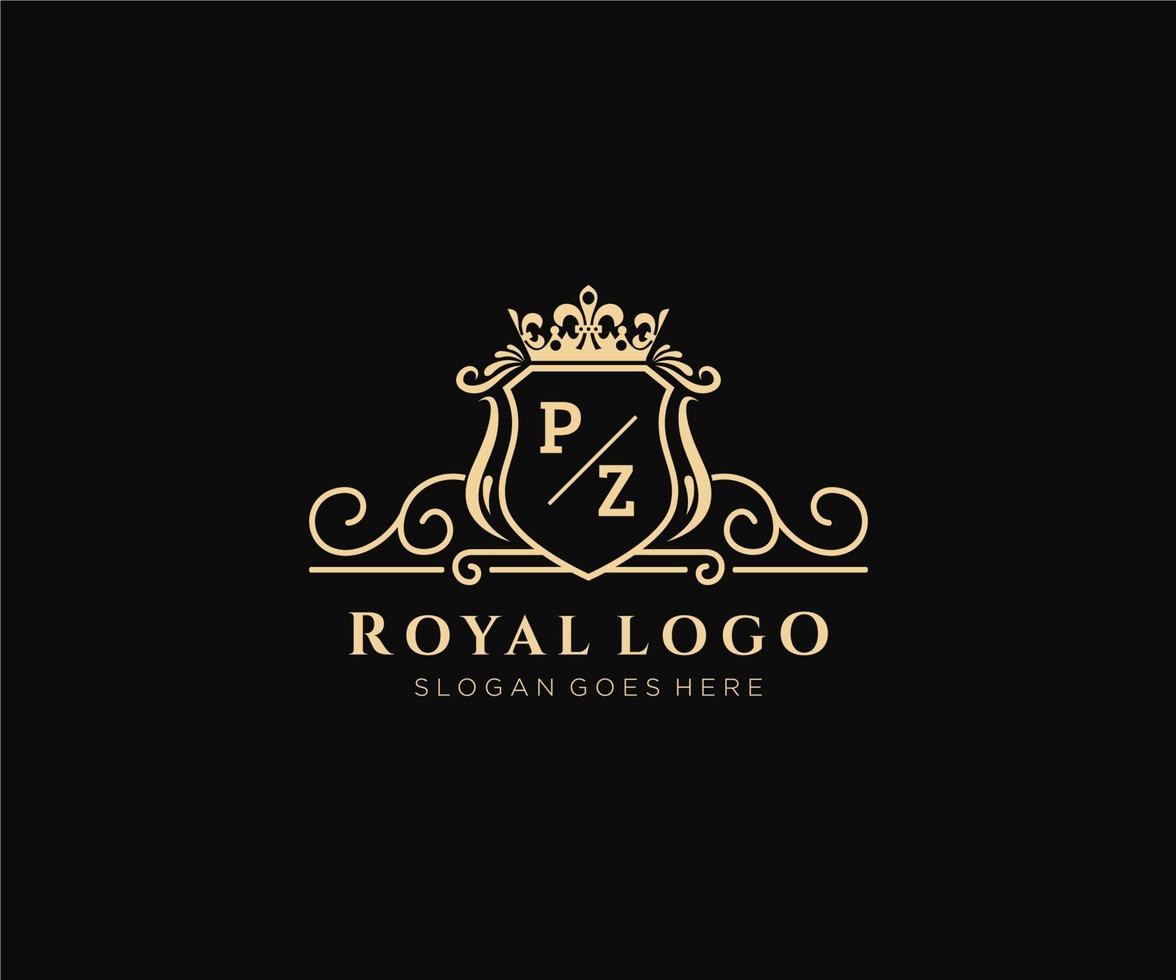 första pz brev lyxig varumärke logotyp mall, för restaurang, kungligheter, boutique, Kafé, hotell, heraldisk, Smycken, mode och Övrig vektor illustration.