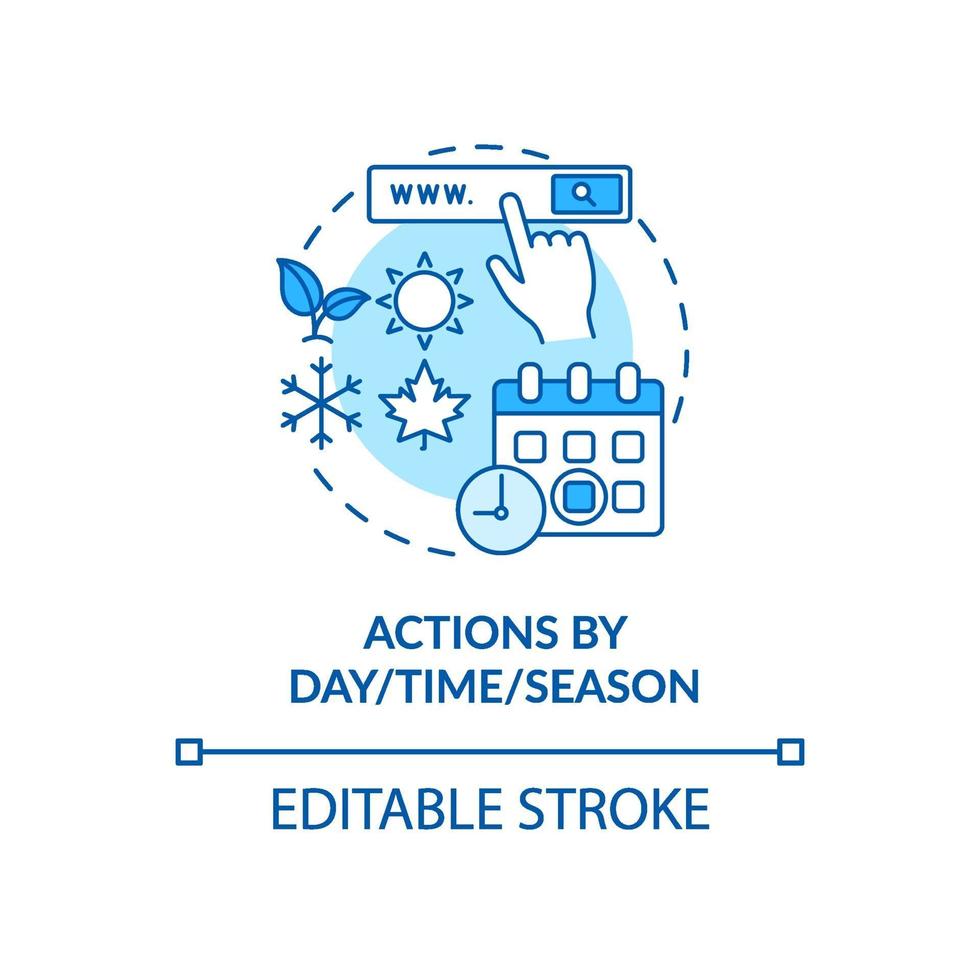 Aktion nach Tag, Uhrzeit, Jahreszeit blaues Konzeptsymbol vektor
