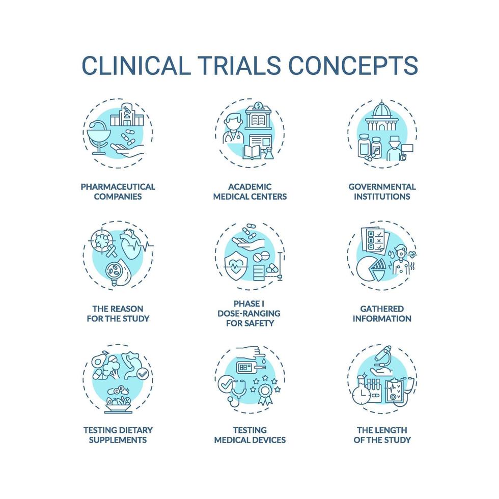 Konzeptsymbole für klinische Studien festgelegt vektor