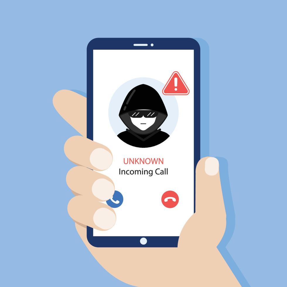 Hand halt Smartphone Anruf von Unbekannt oder Fremder Nummer. vektor