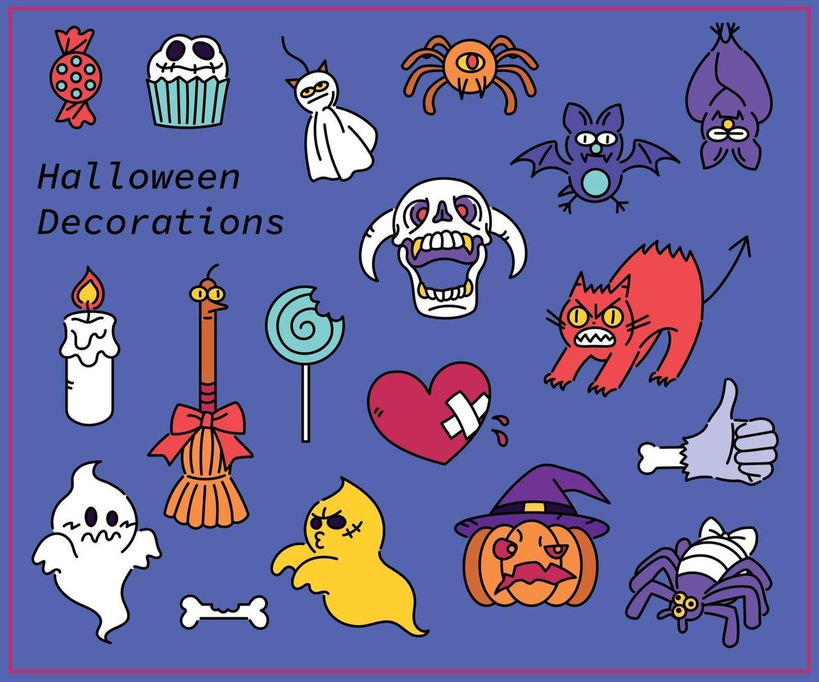 Sammlung von niedlichen Halloween-Charakteren. Hand gezeichnete Art Vektor-Design-Illustrationen. vektor