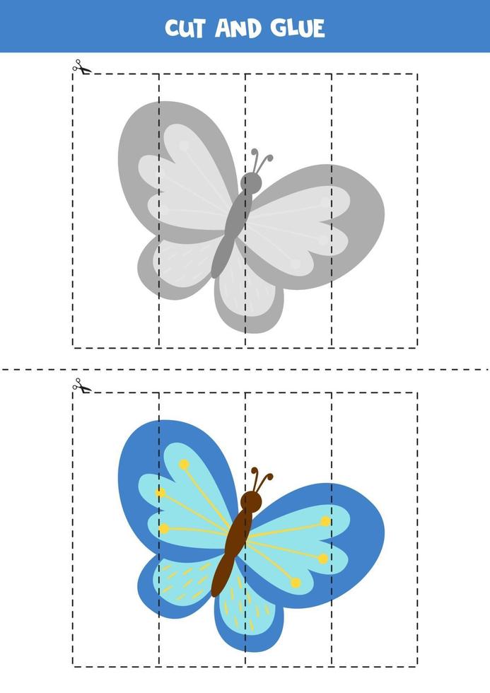 Spiel zum Schneiden und Kleben für Kinder. süßer Cartoon-Schmetterling. vektor