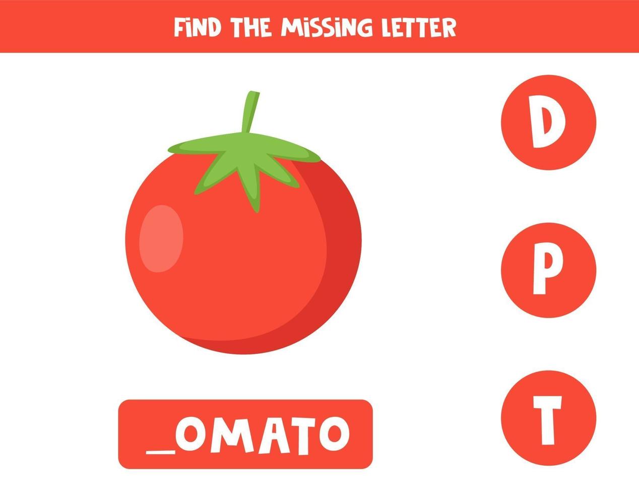 hitta saknad brev med söt tecknad röd tomat. vektor