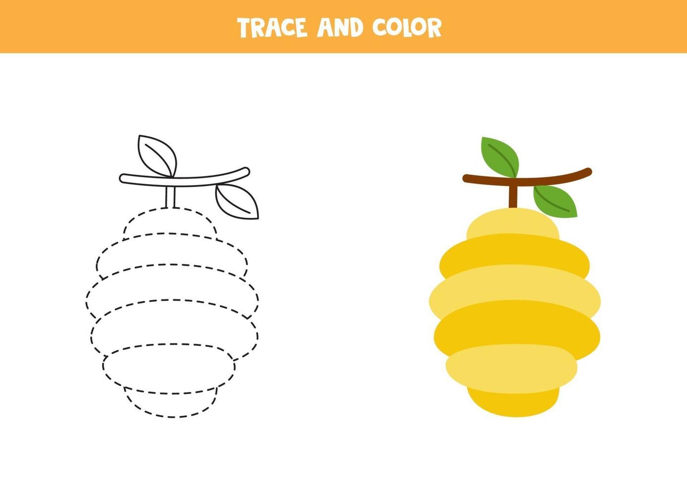spåra och färga söta bikupor. kalkylblad för barn. vektor