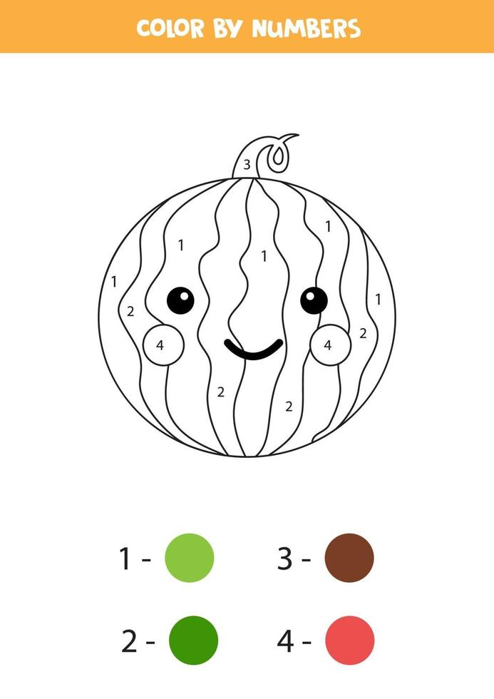 färg söt kawaii vattenmelon med siffror. spel för barn. vektor