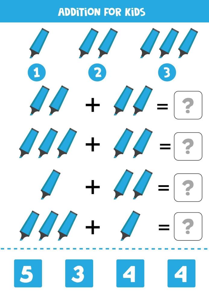 Ergänzung mit Cartoon blauen Textmarkern. drucken und abspielen. vektor