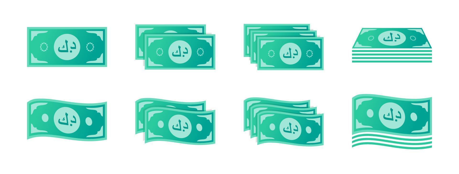 kuwaiti dinar sedel ikon uppsättning vektor
