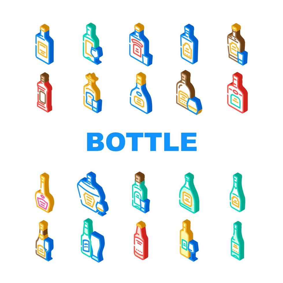 Glas Flasche Alkohol Container Symbole einstellen Vektor