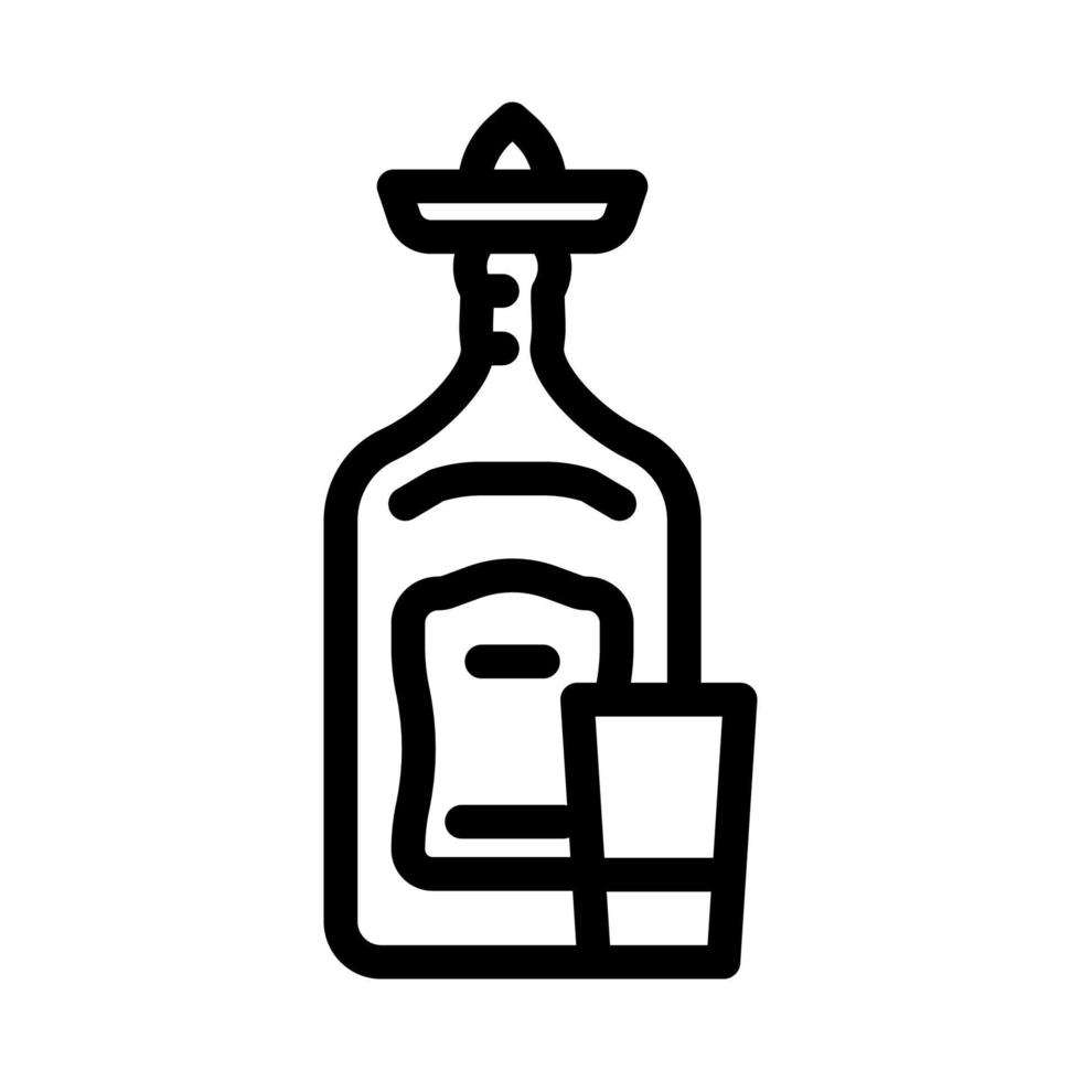 Tequila Glas Flasche Linie Symbol Vektor Illustration