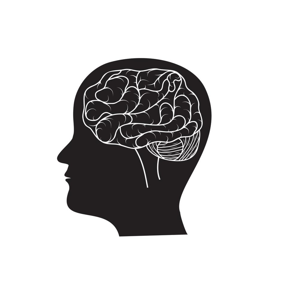 mänsklig hjärna, svart silhuett ikon, isolerat vektor illustration i klotter stil