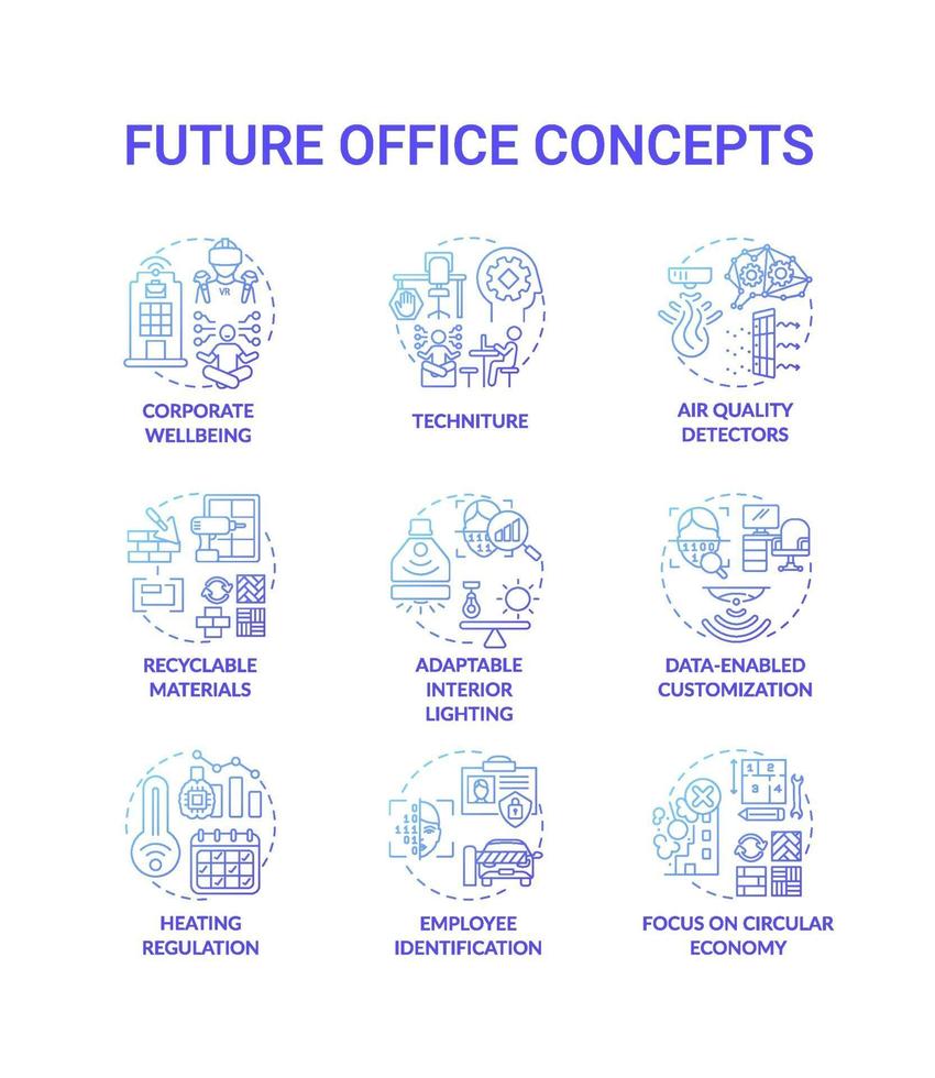 framtida kontor koncept ikoner set vektor