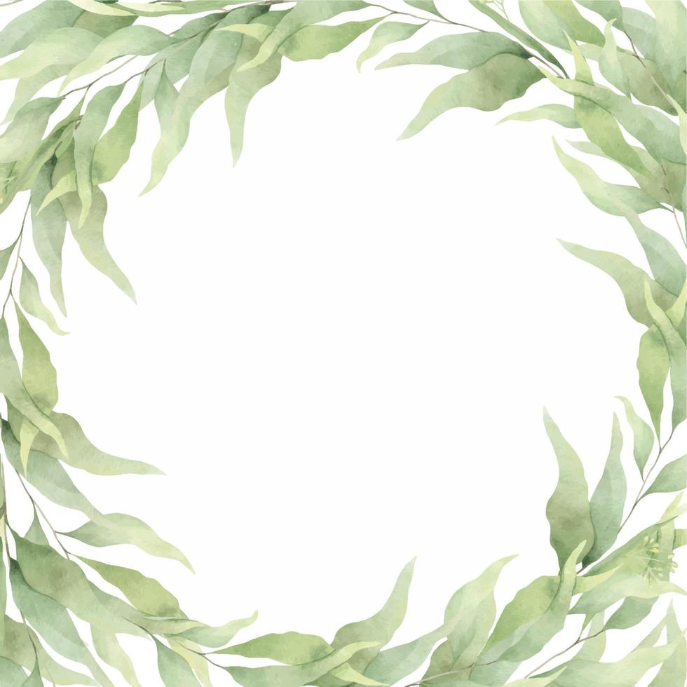 en runda ram tillverkad av grön grenar och löv. en krans av lövverk. ritad för hand illustration. för bröllop inbjudningar, vykort design och pappersvaror. vektor