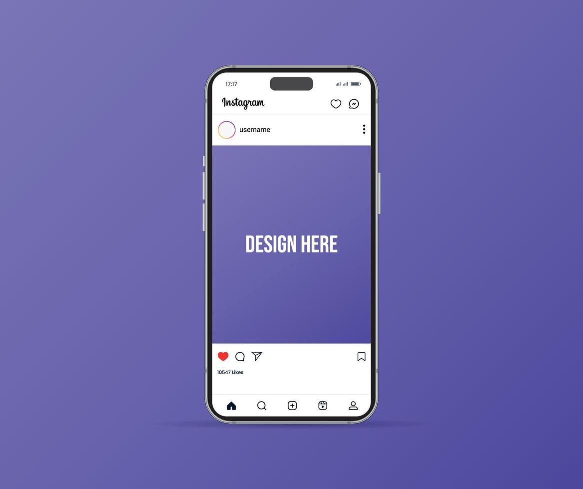Instagram Hem sida gränssnitt med smartphone, vektor posta attrapp