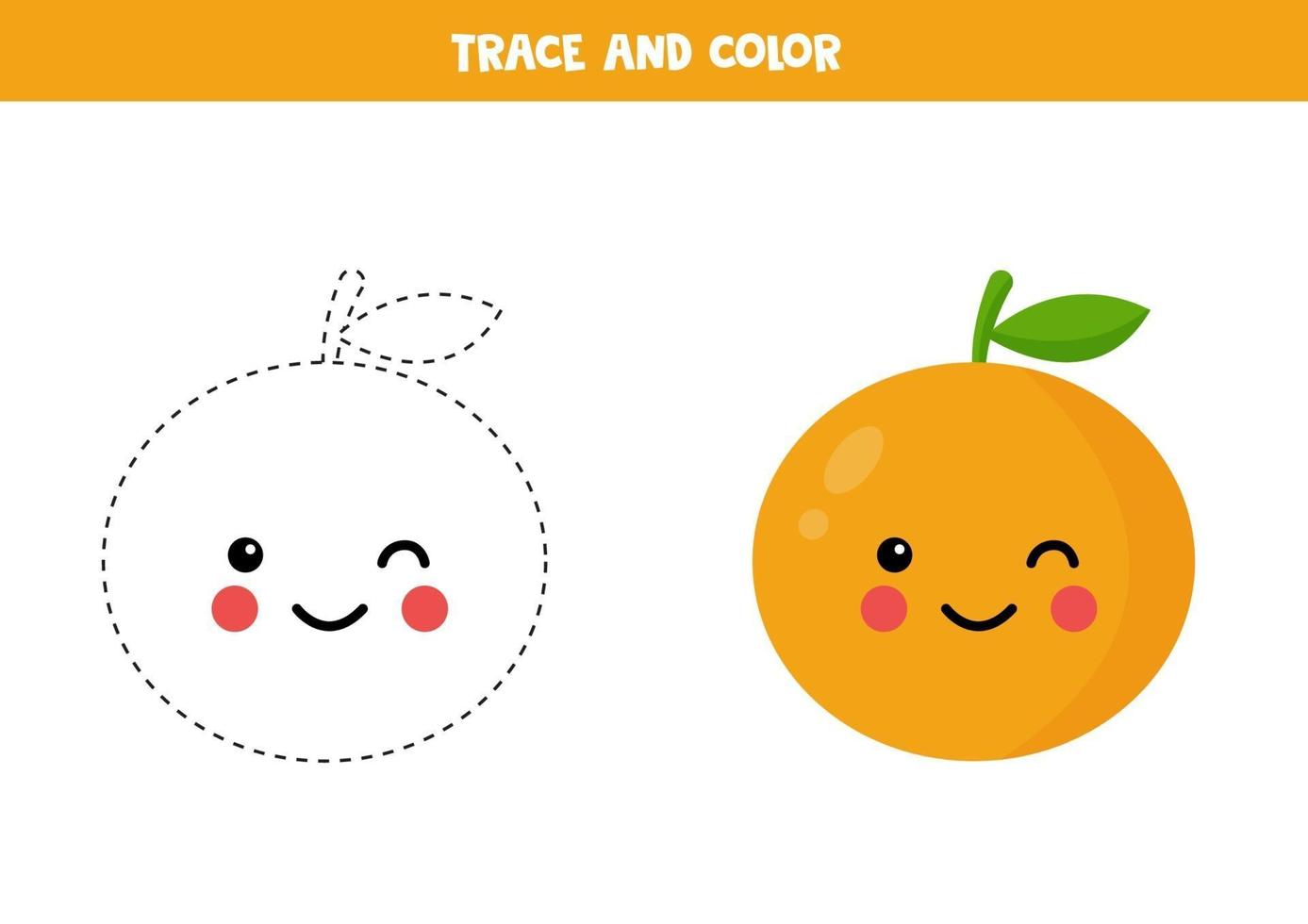 spåra och färg söt kawaii orange. pedagogiskt arbetsblad. vektor