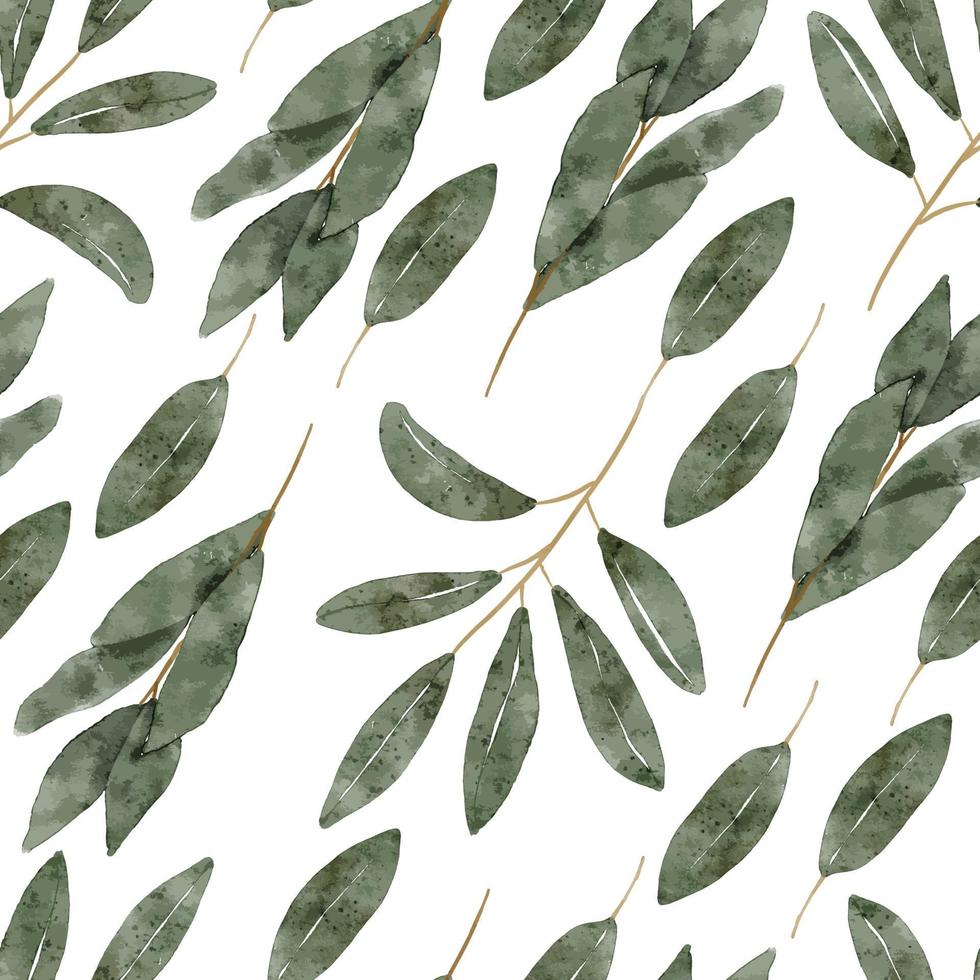 akvarell botaniska gröna blad sömlösa mönster vektor
