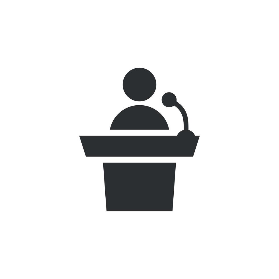 högtalare ikon i platt stil. konferens podium vektor illustration på isolerat bakgrund. offentlig Tal tecken företag begrepp.