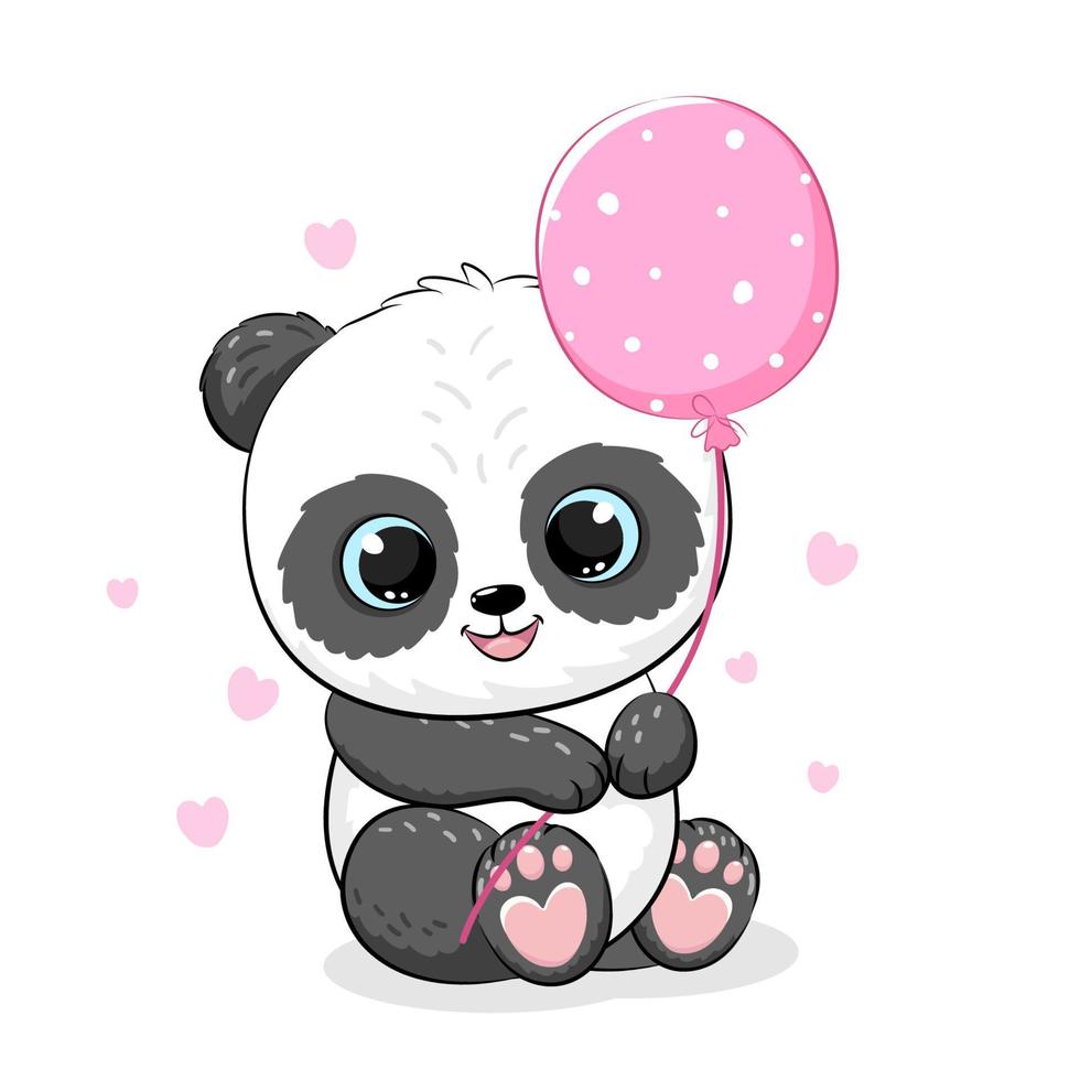 söt panda flicka med ballonger. vektor illustration av en tecknad serie.