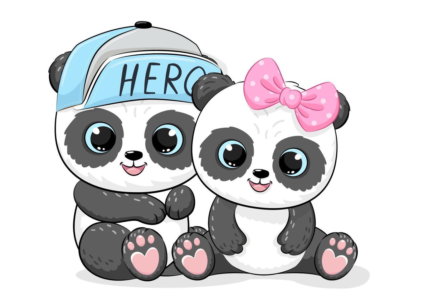 süß Baby Junge und Baby Mädchen Panda. Vektor Illustration zum Baby Dusche, Gruß Karte, Party Einladung, Mode Kleider T-Shirt drucken.